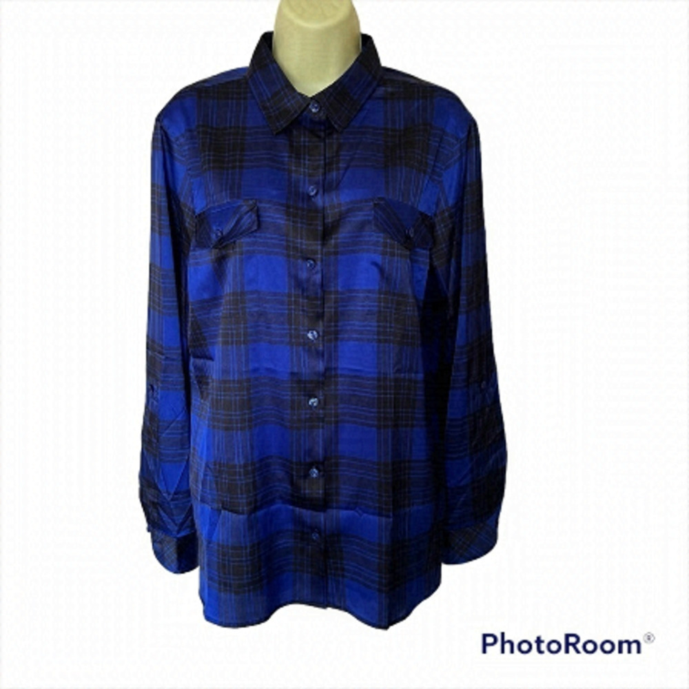 jones New York Blue Casual Plaid button down shirt. Size XLarge